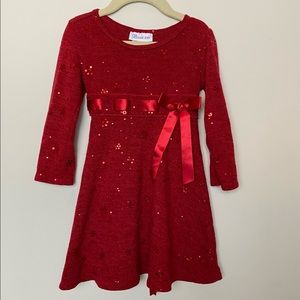 Bonnie Jean red knit sweater dress sequins sash 4